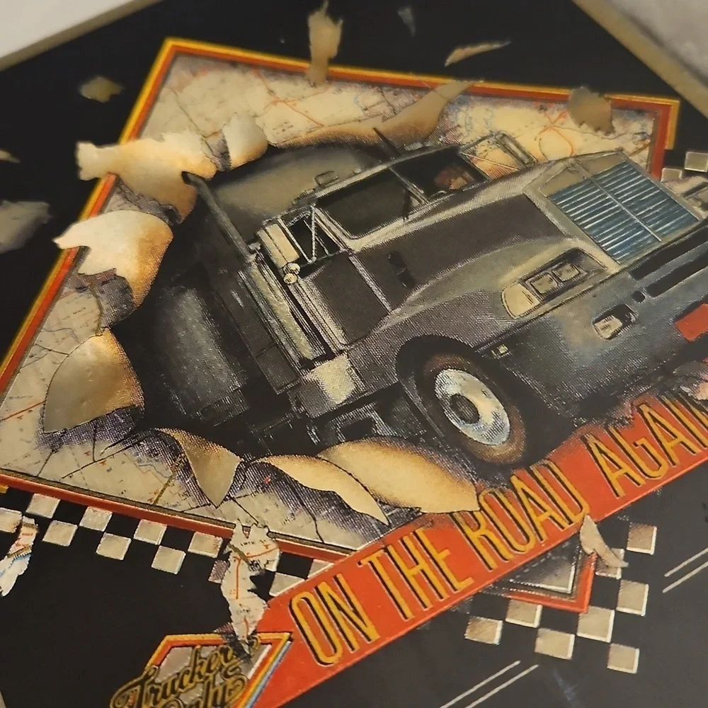 Vtg TRUCKERS ONLY 1970s On The Road Again Metallic 3D Wood Art